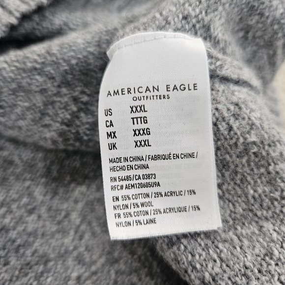 American Eagle Sweater Shawl Collar Pullover Fair Isle Nordic Gray Mens XXXL - Picture 8 of 8